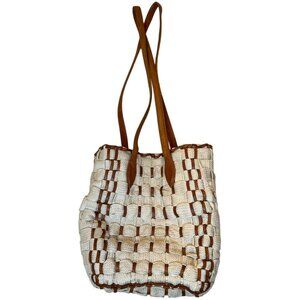DE VECCHI Made in Italy Tan Woven Fibers & Leather Handle Shoulder Bag